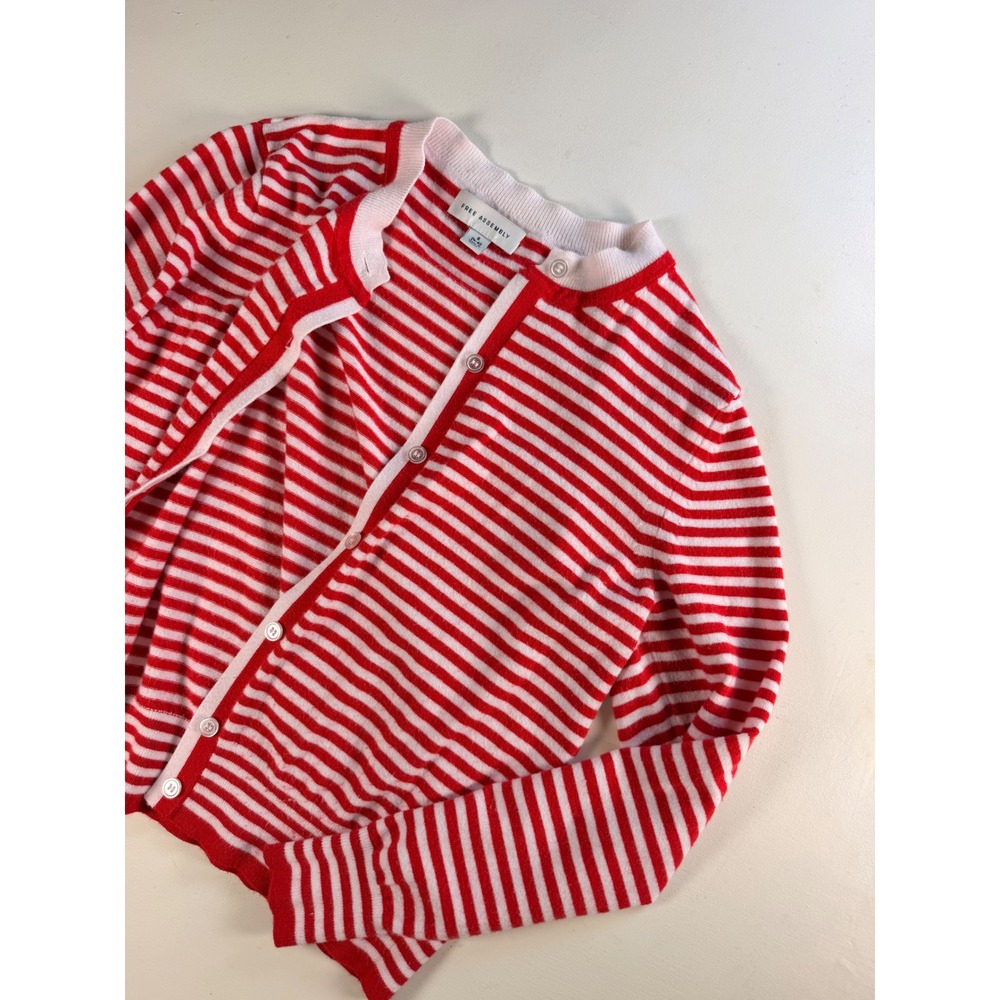 Cardigan Women S Red Striped Y2K Preppy Crew Neck Button Front Sweater - Picture 2 of 7